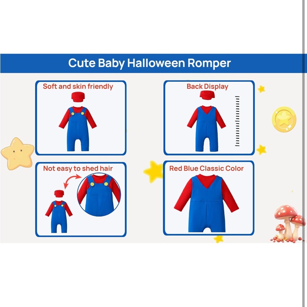 Mario Themed Costume Size 0-3 Months - Picture 8 of 8